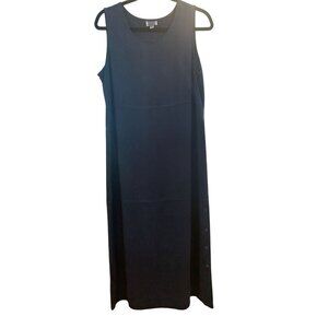 AKS‎ Petite L Sleeveless Navy Tencel Boho Minimalist Maxi Dress With Side Button